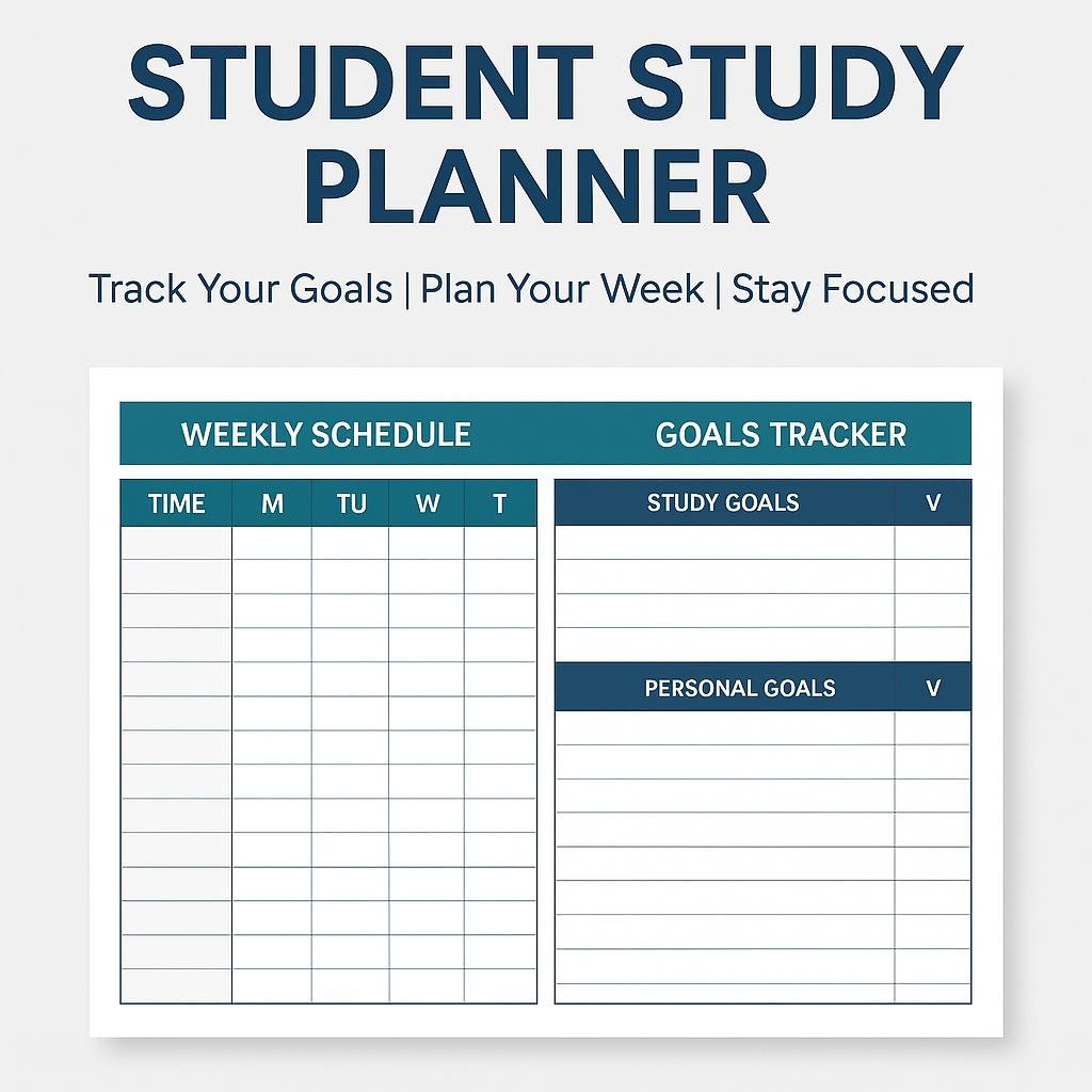 Preview of the Student Study Planner with a weekly schedule and goals tracker